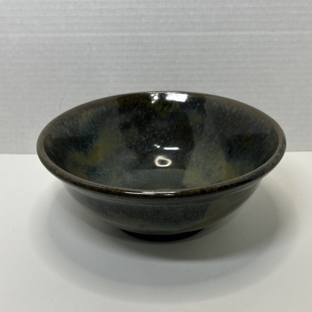 Vtg Raku Art Pottery Ceramic 8" Planter Bowl Artist Signed Browns Olive Green